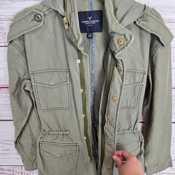 American Eagle Barn Chore Coat S Military Green Utility Snap Zip Jacket Pockets - Picture 4 of 13